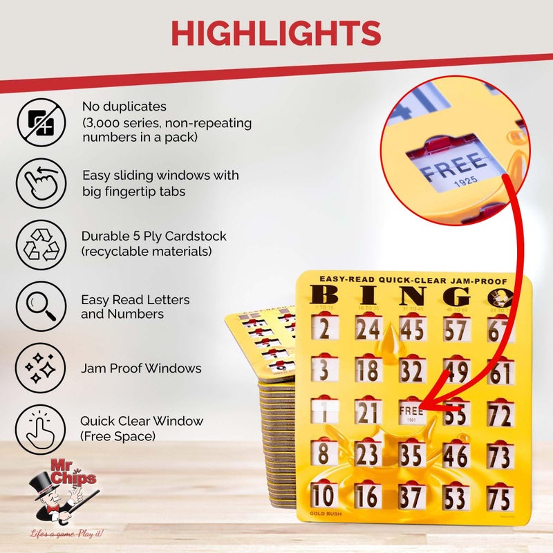 MR CHIPS Complete Bingo Game Set with Jam-Proof Shutter Cards â€“ Easy Read Green Edition â€“ 25 Reusable Large Print Bingo Cards with Sliding Windows, Master Board & Calling Cards â€“ No Chips Needed - Image 4